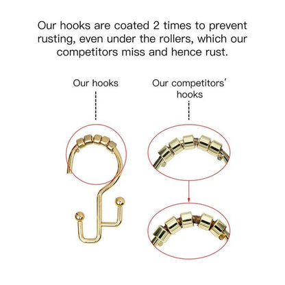 Utopia Alley Shower Hooks - Double Shower Curtain Rings for Bathroom - Rust Resistant Shower Curtain Hooks - Set of 12, Gold