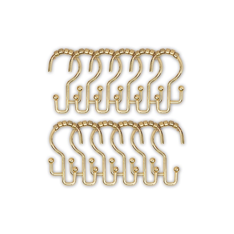 Utopia Alley Shower Hooks - Double Shower Curtain Rings for Bathroom - Rust Resistant Shower Curtain Hooks - Set of 12, Gold