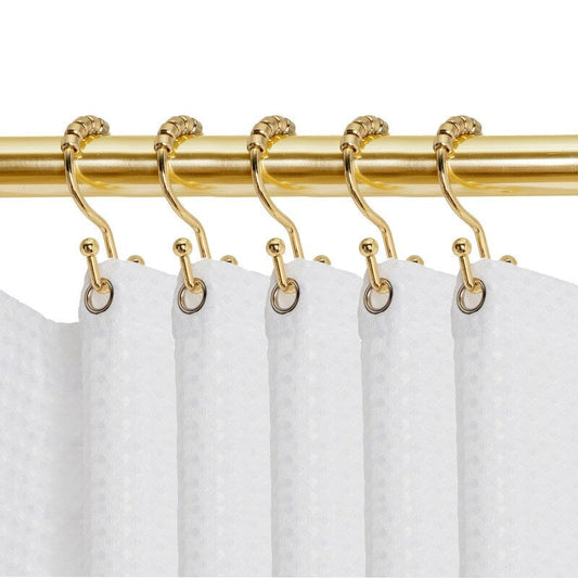 Utopia Alley Shower Hooks - Double Shower Curtain Rings for Bathroom - Rust Resistant Shower Curtain Hooks - Set of 12, Gold