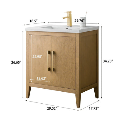 Vanity Art 20 or 24 or 30 Single Sink Bathroom Vanity Cabinet with Ceramic Top