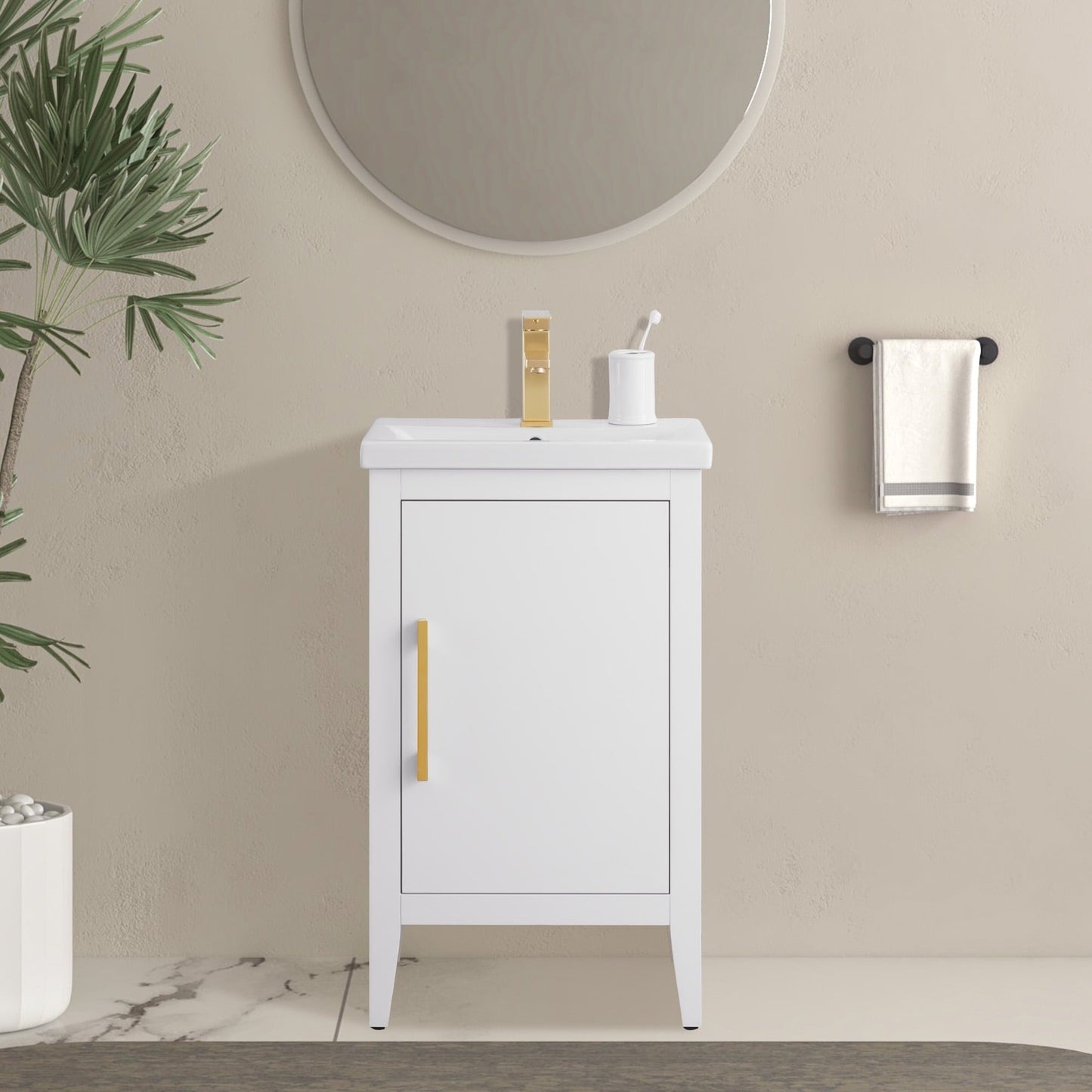 Vanity Art 20 or 24 or 30 Single Sink Bathroom Vanity Cabinet with Ceramic Top