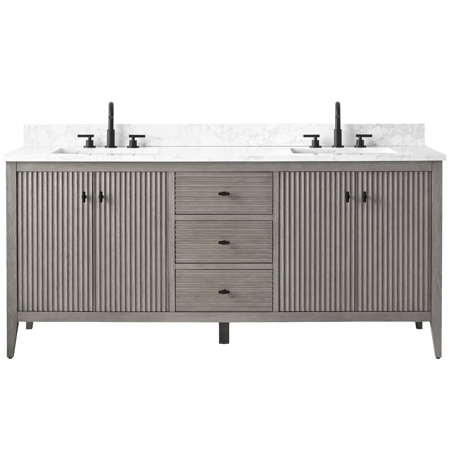 Vanity Art 72 Double Sink Bathroom Vanity Cabinet with Engineered Marble Top