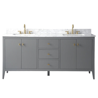 Vanity Art 72 Double Sink Bathroom Vanity Cabinet with Engineered Marble Top