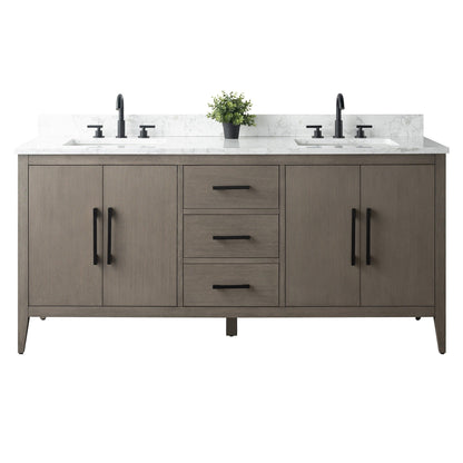 Vanity Art 72 Double Sink Bathroom Vanity Cabinet with Engineered Marble Top