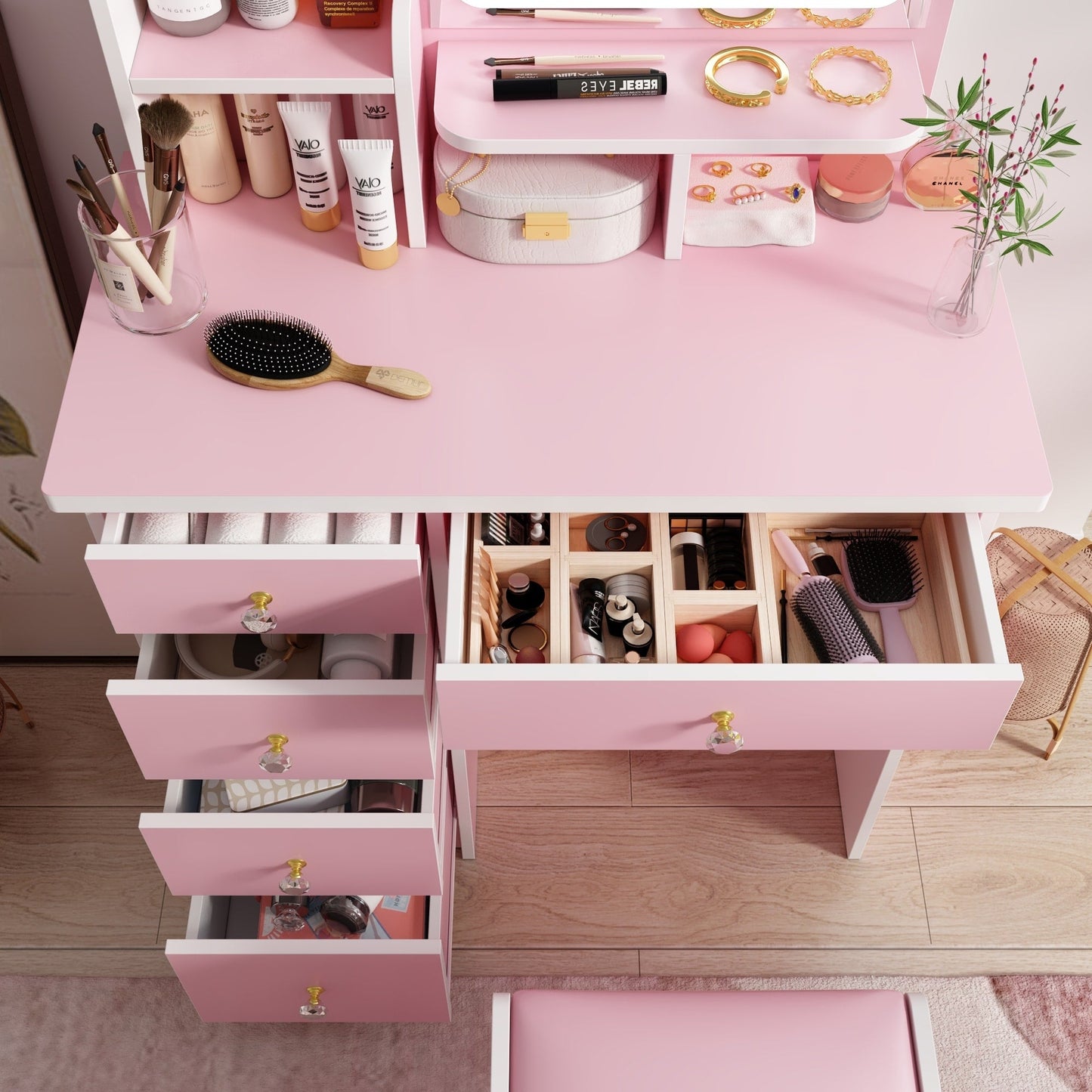 Vanity Set With Mirror and Lamp Home Makeup Dressing Table with Stool