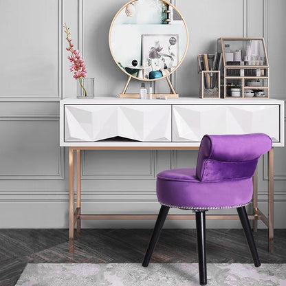 VEIKOUS Makeup Vanity Stool Chair with Low Back and Wood Legs-17.3 x 15.7 x 25.1