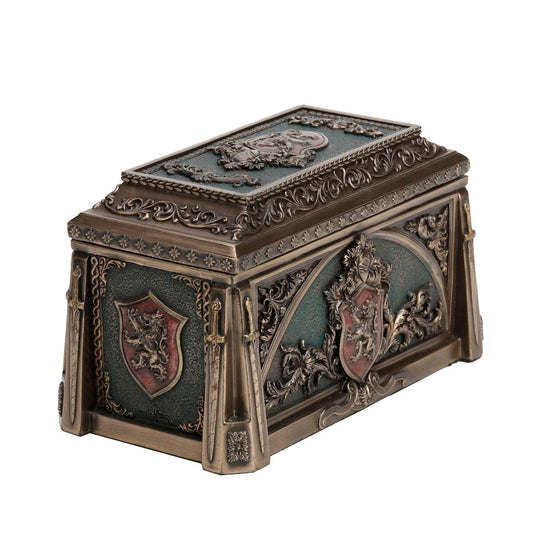 Veronese Design 9.3 H Medieval Lion Crest Trinket Box Cold Cast Bronze