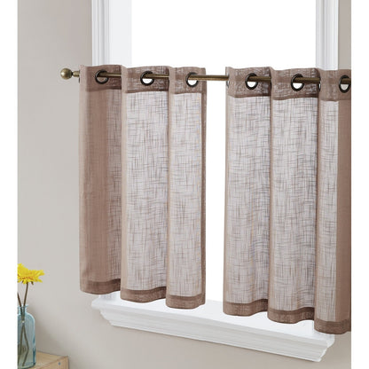 HLC.me Abbey Faux Linen Textured Semi Sheer Grommet Curtain Tiers Valance Small Windows, Bedroom & Bathroom