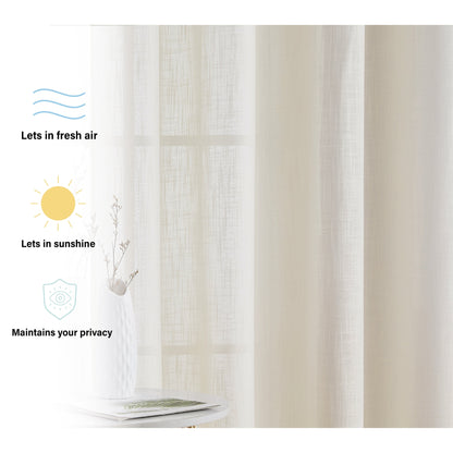 HLC.me Abbey Faux Linen Textured Semi Sheer Grommet Curtain Tiers Valance Small Windows, Bedroom & Bathroom