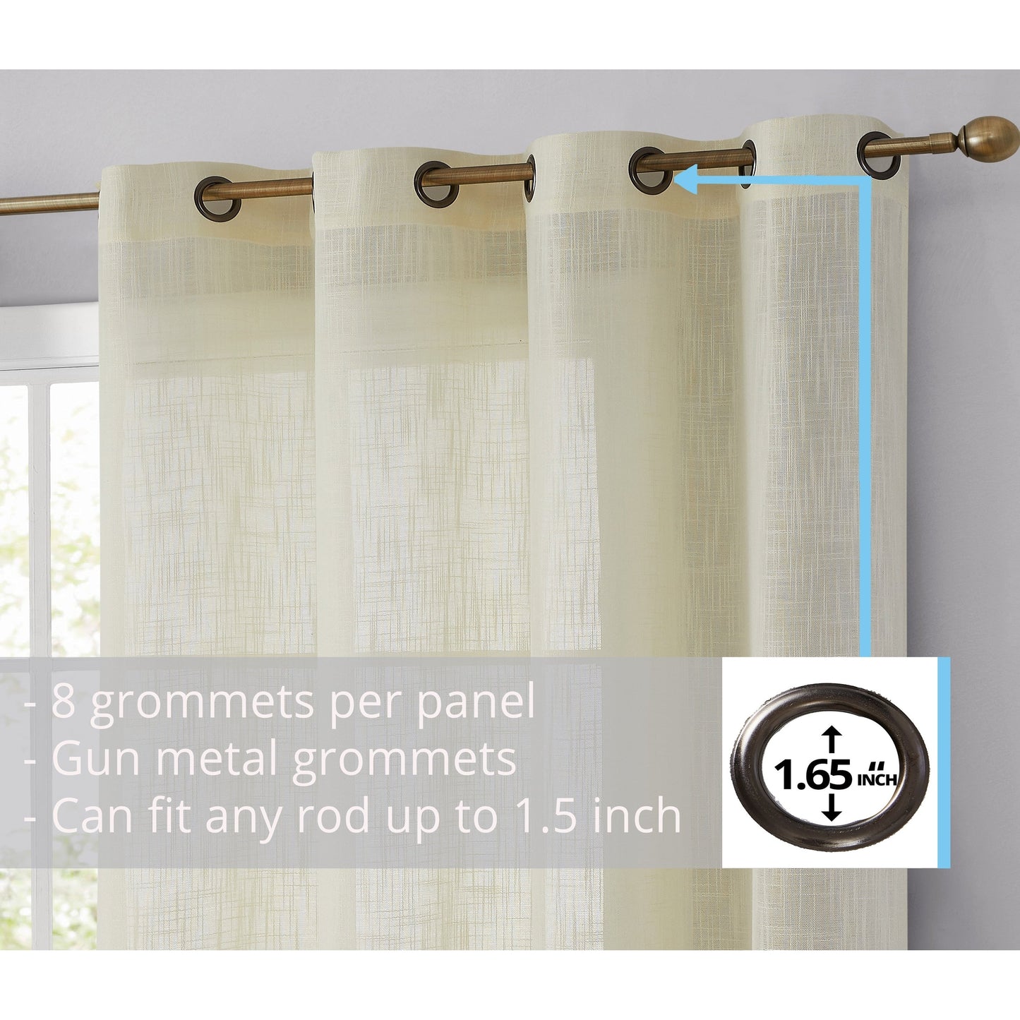 HLC.me Abbey Faux Linen Textured Semi Sheer Grommet Curtain Tiers Valance Small Windows, Bedroom & Bathroom