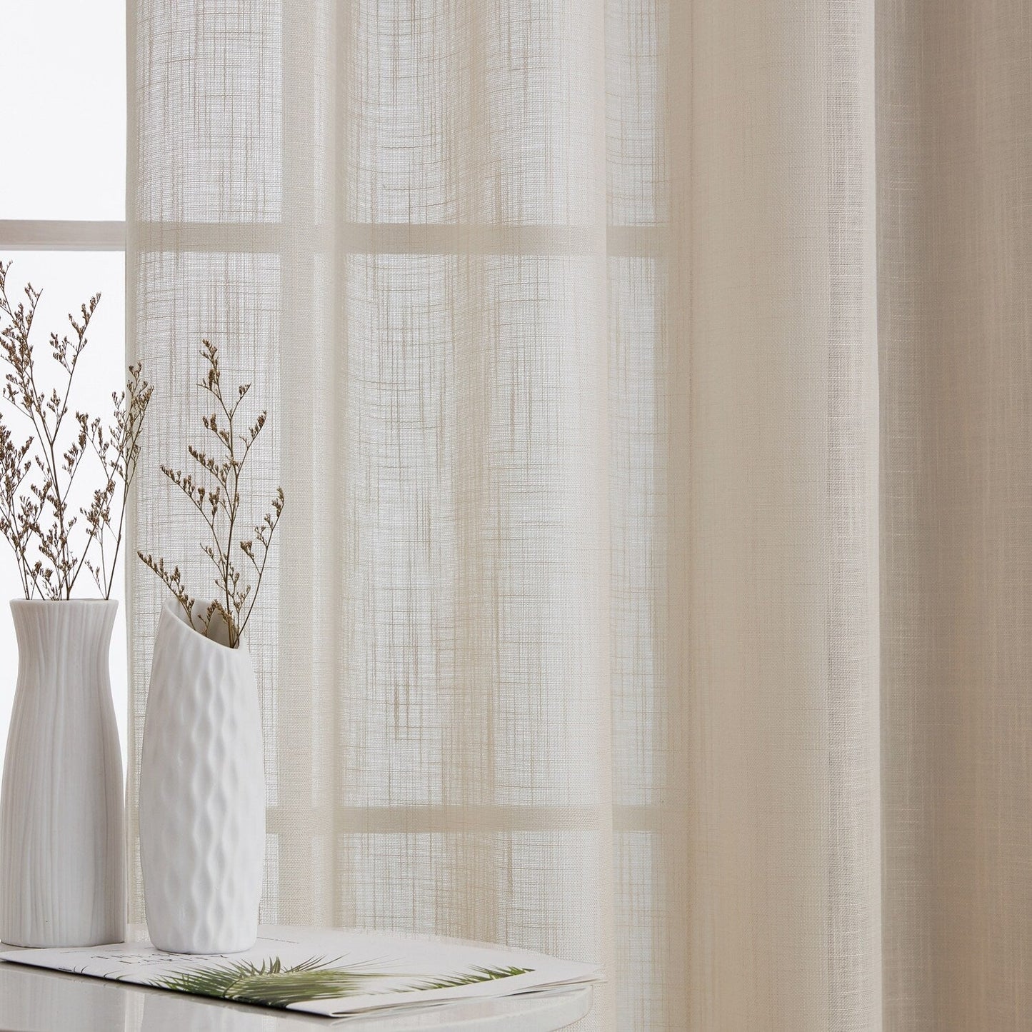 HLC.me Abbey Faux Linen Textured Semi Sheer Grommet Curtain Tiers Valance Small Windows, Bedroom & Bathroom