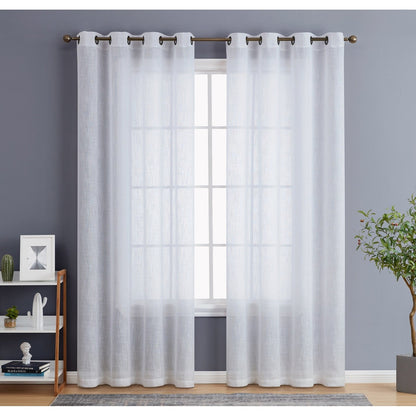 HLC.me Abbey Faux Linen Textured Semi Sheer Privacy Light Filtering Transparent Window Grommet Curtain Panels, Pair