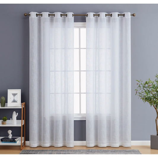 HLC.me Abbey Faux Linen Textured Semi Sheer Privacy Light Filtering Transparent Window Grommet Curtain Panels, Pair