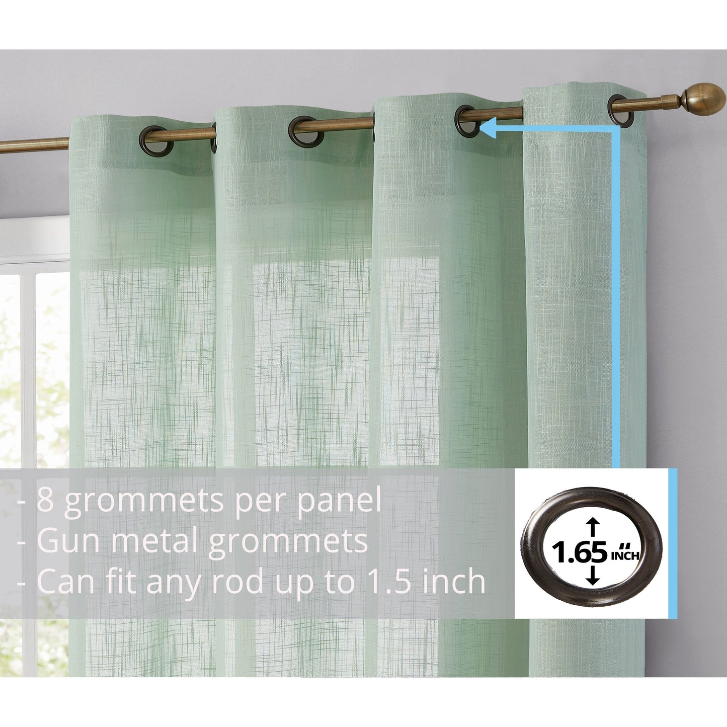 HLC.me Abbey Faux Linen Textured Semi Sheer Privacy Light Filtering Transparent Window Grommet Curtain Panels, Pair