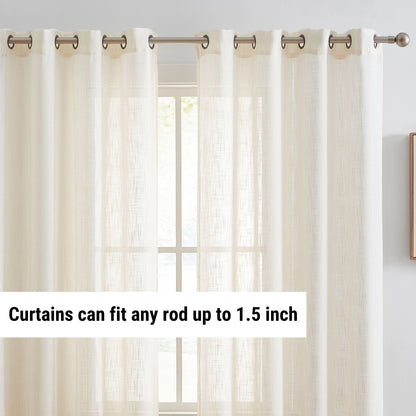 HLC.me Abbey Faux Linen Textured Semi Sheer Privacy Light Filtering Transparent Window Grommet Curtain Panels, Pair