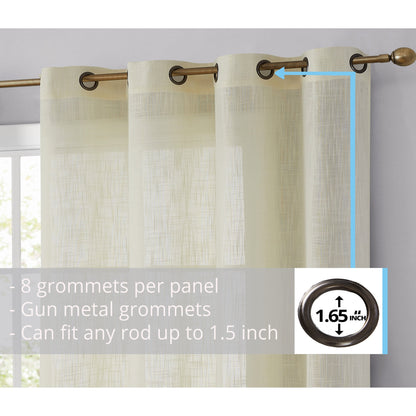 HLC.me Abbey Faux Linen Textured Semi Sheer Privacy Light Filtering Transparent Window Grommet Curtain Panels, Pair