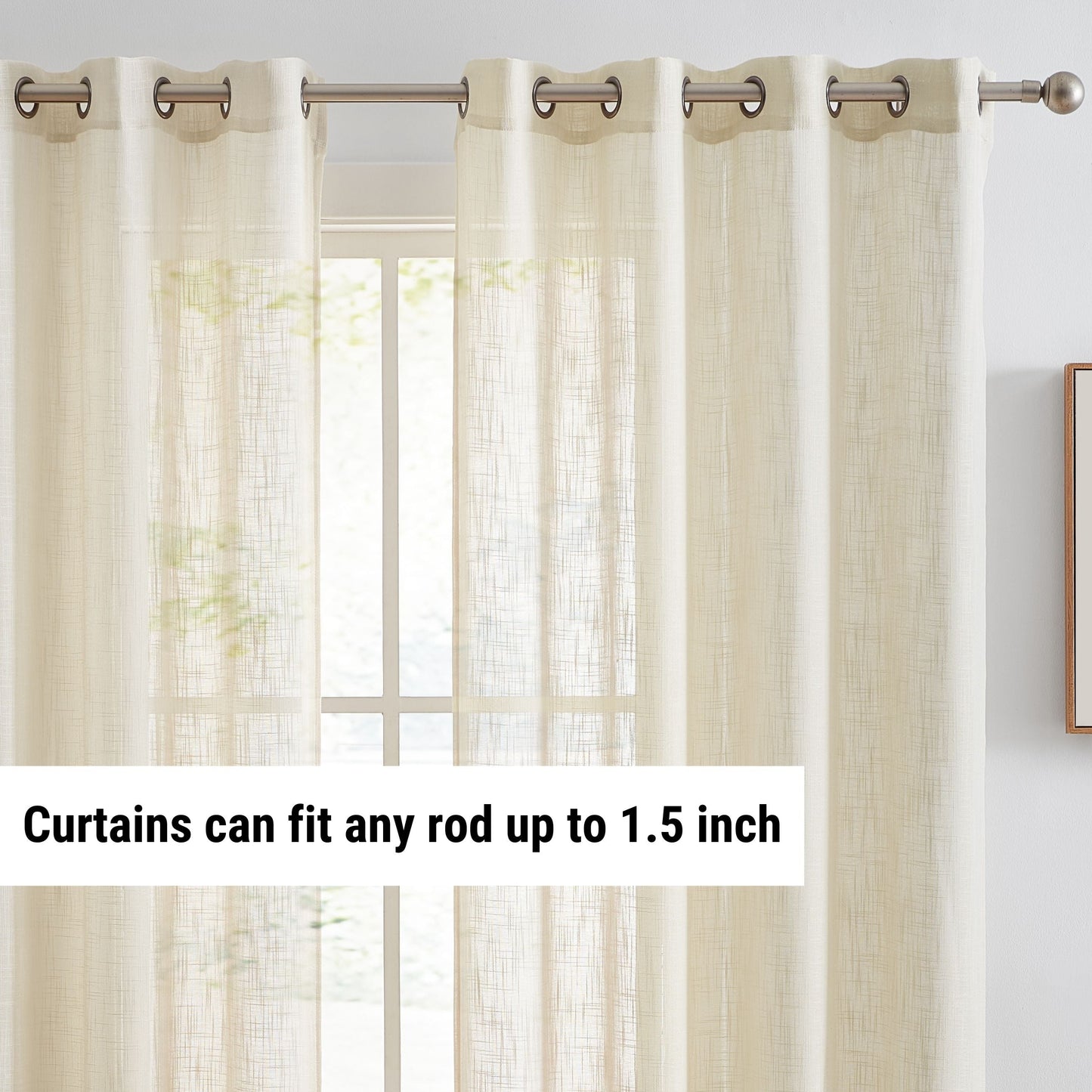 HLC.me Abbey Faux Linen Textured Semi Sheer Privacy Light Filtering Transparent Window Grommet Curtain Panels, Pair