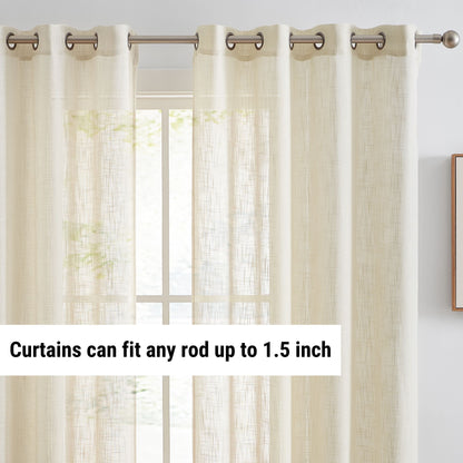 HLC.me Abbey Faux Linen Textured Semi Sheer Privacy Light Filtering Transparent Window Grommet Curtain Panels, Pair