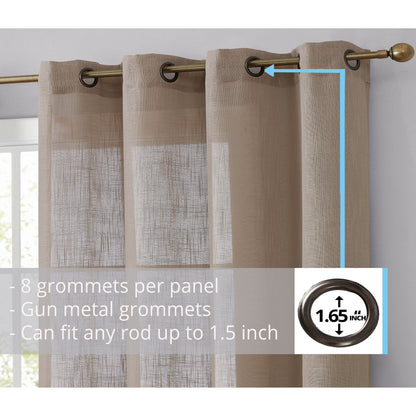 HLC.me Abbey Faux Linen Textured Semi Sheer Privacy Light Filtering Transparent Window Grommet Curtain Panels, Pair