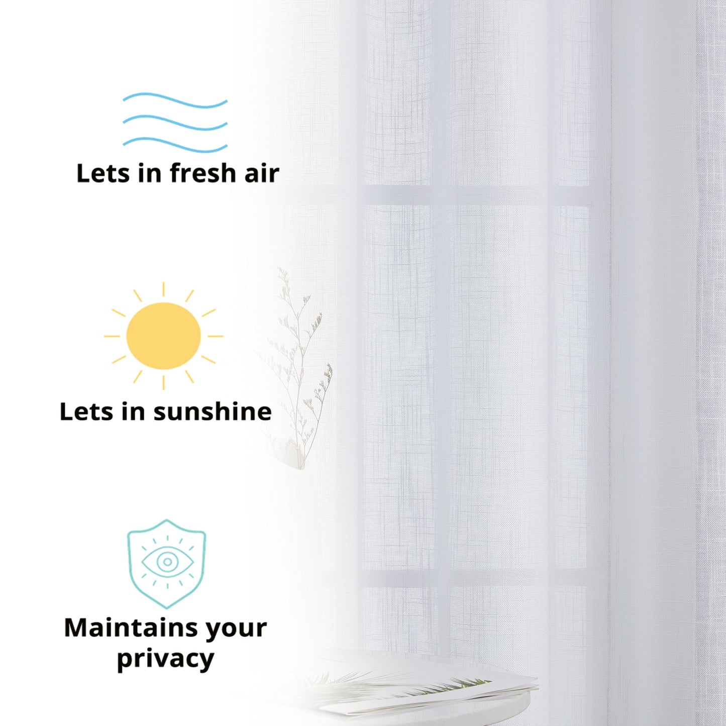 HLC.me Abbey Faux Linen Textured Semi Sheer Privacy Light Filtering Transparent Window Grommet Curtain Panels, Pair