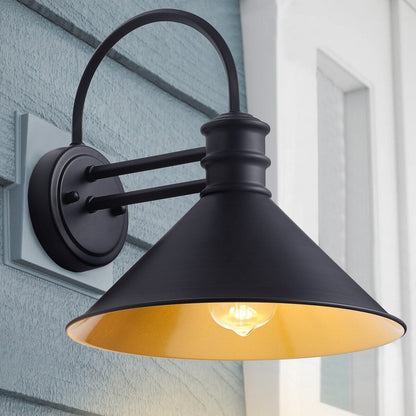 Vintage Farmhouse 1-Light Matte Black Gooseneck Wall Sconce with Cone Metal Shade