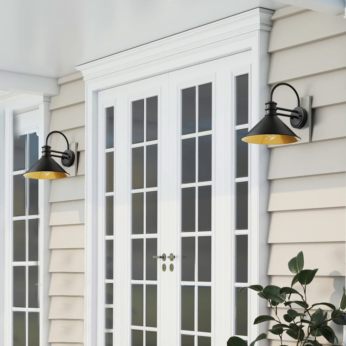 Vintage Farmhouse 1-Light Matte Black Gooseneck Wall Sconce with Cone Metal Shade