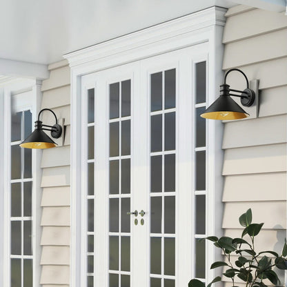 Vintage Farmhouse 1-Light Matte Black Gooseneck Wall Sconce with Cone Metal Shade