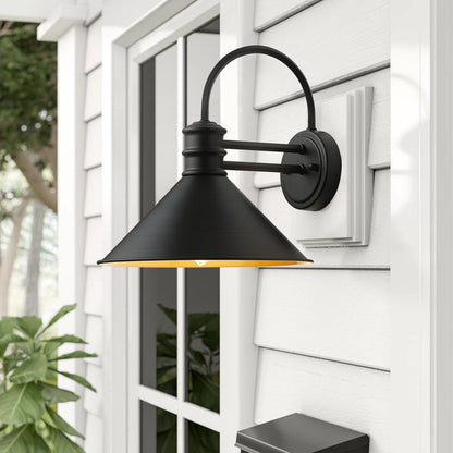 Vintage Farmhouse 1-Light Matte Black Gooseneck Wall Sconce with Cone Metal Shade