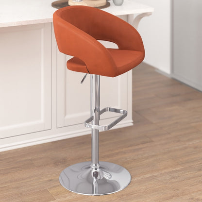 Modern Upholstered Adjustable-Height Barstool with Rounded Back