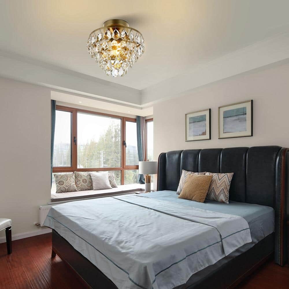 WINGBO Small Crystal Ceiling Light Fixture Mini Semi Flush Mount... - N/A