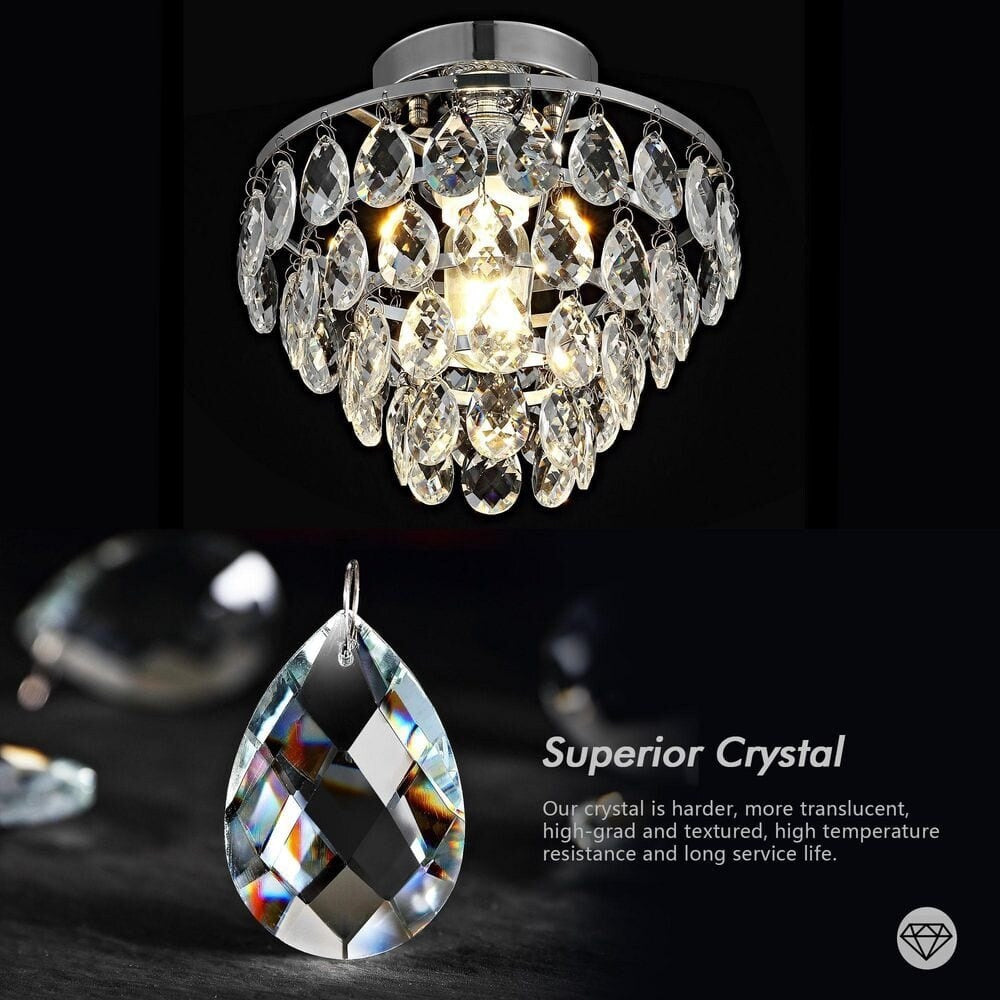 WINGBO Small Crystal Ceiling Light Fixture Mini Semi Flush Mount... - N/A