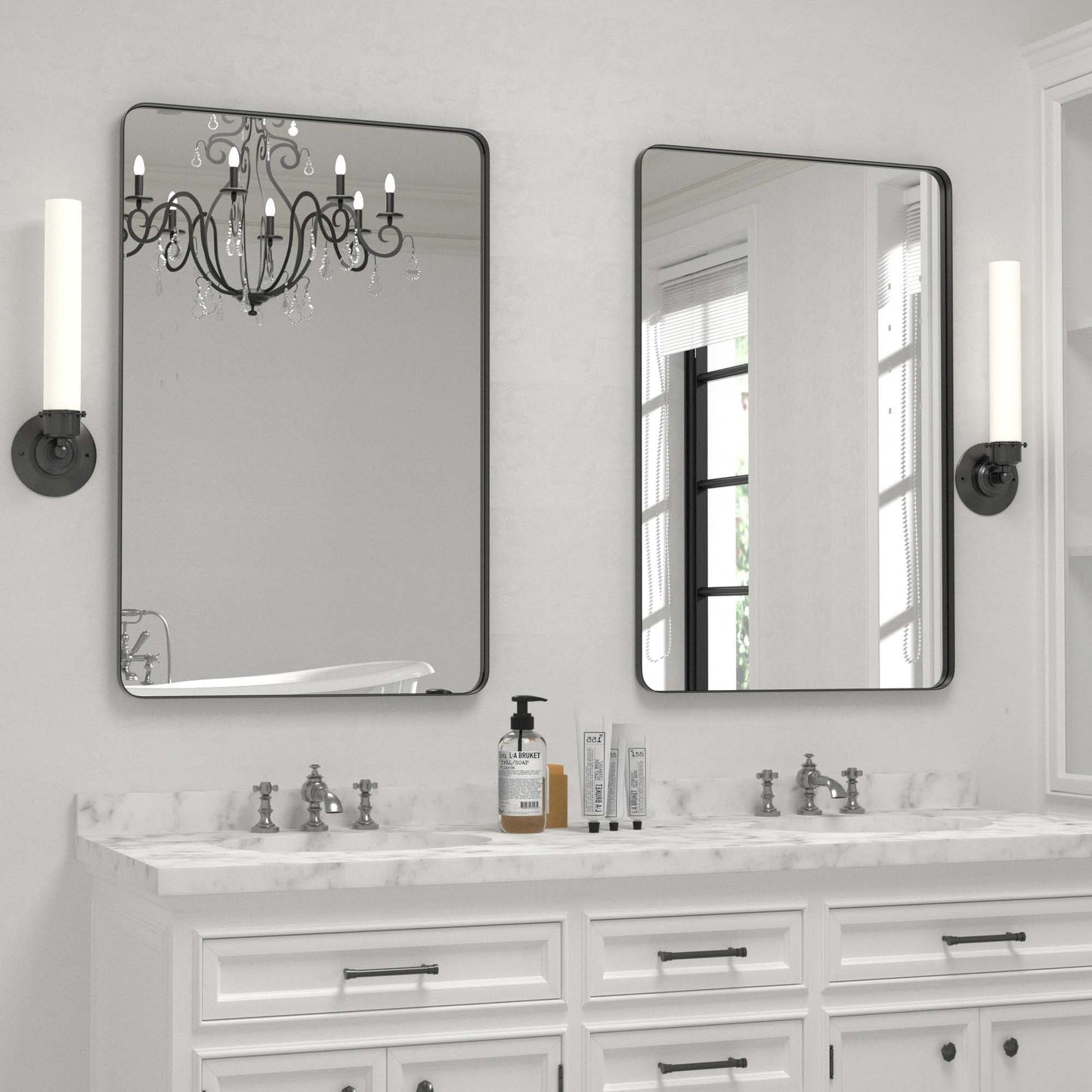 Wall Mirror Vanity Mirror Bathroom Mirror with Round Corner (1 Piece)
