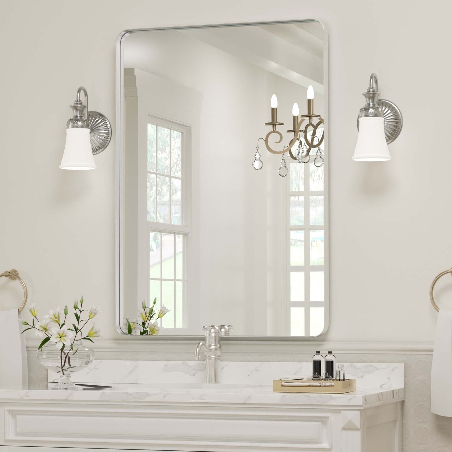 Wall Mirror Vanity Mirror Bathroom Mirror with Round Corner (1 Piece)