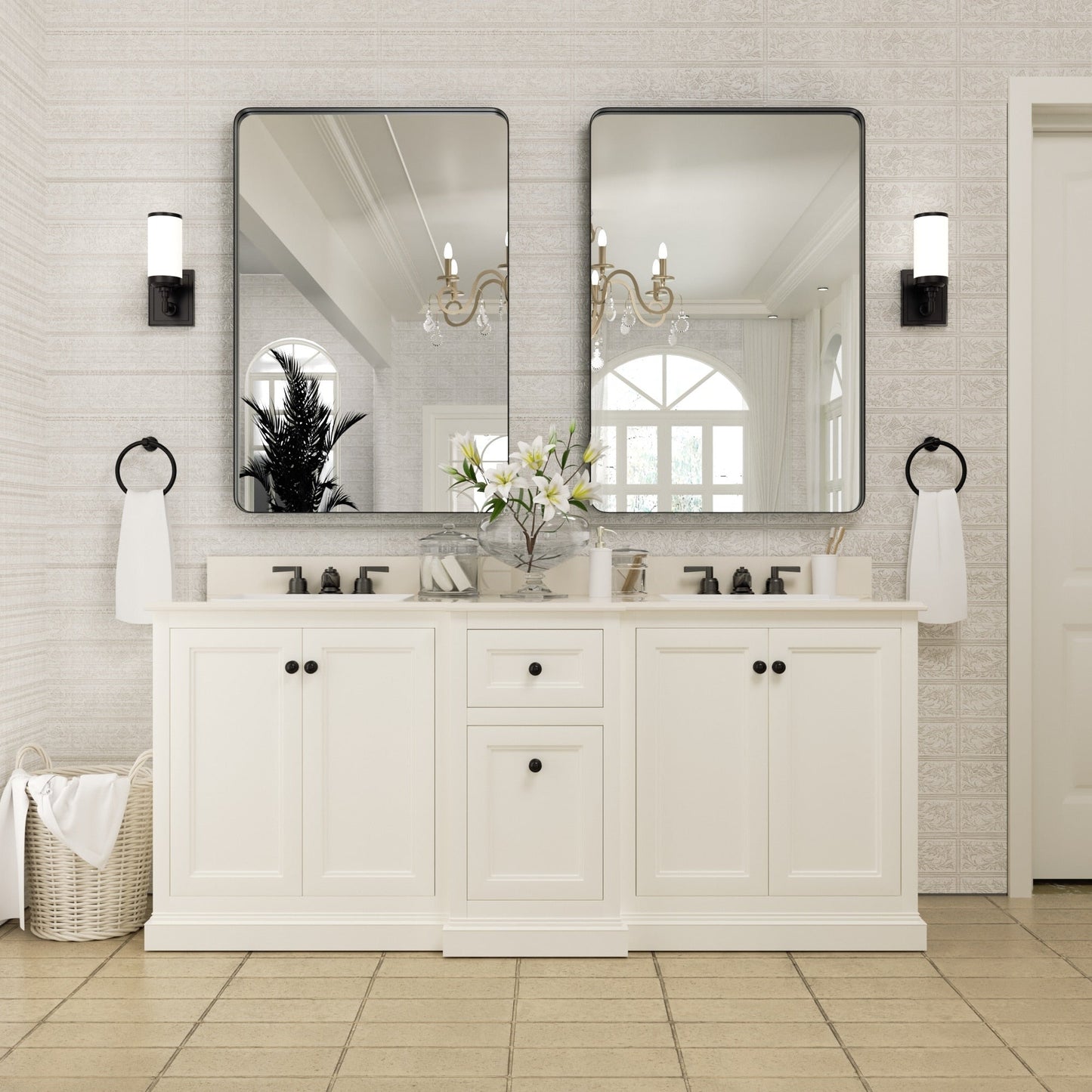 Wall Mirror Vanity Mirror Bathroom Mirror with Round Corner (1 Piece)