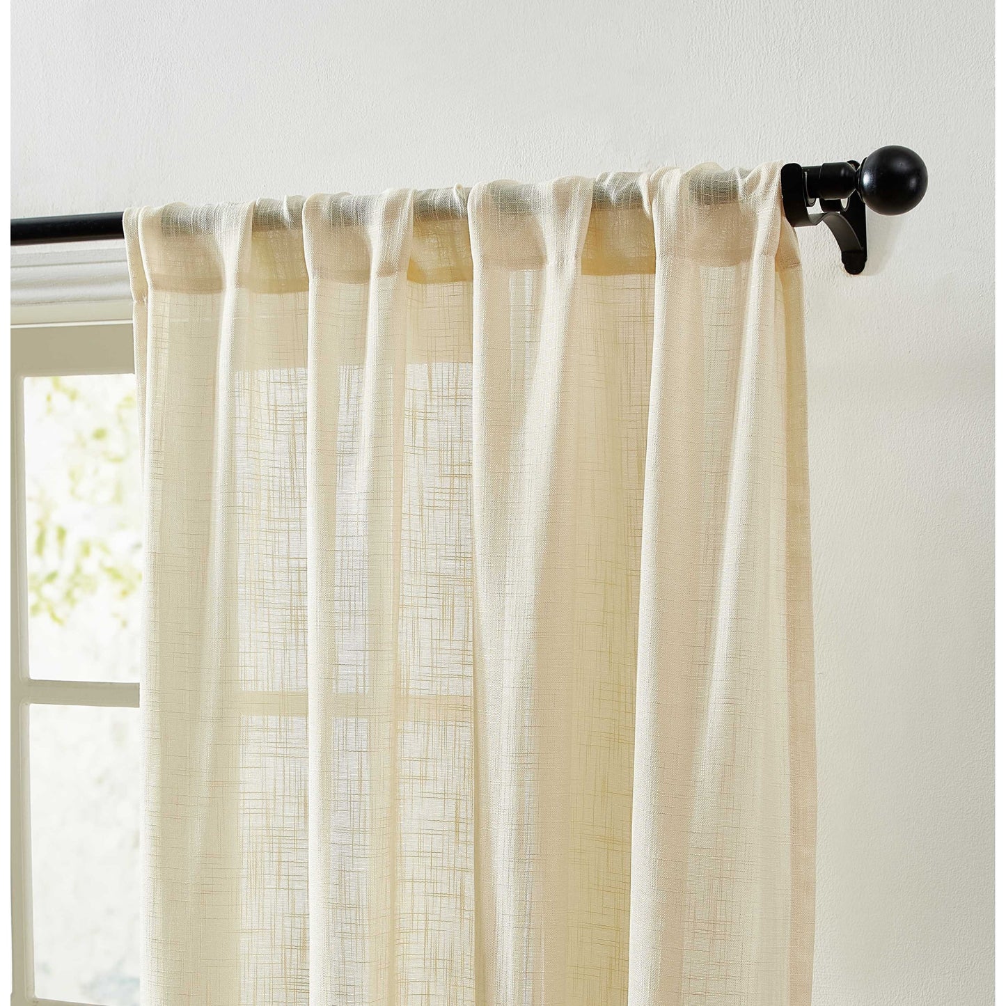 HLC.me Linda Faux Linen Textured Semi Sheer Privacy Sun Light Filtering Window Rod Pocket Curtains Panels, 2 Panel