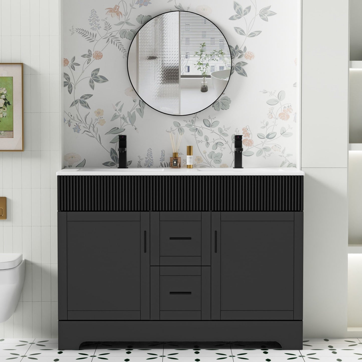 Wavy Line 30/36/48 Bathroom Vanity Set with Sink & Faucet