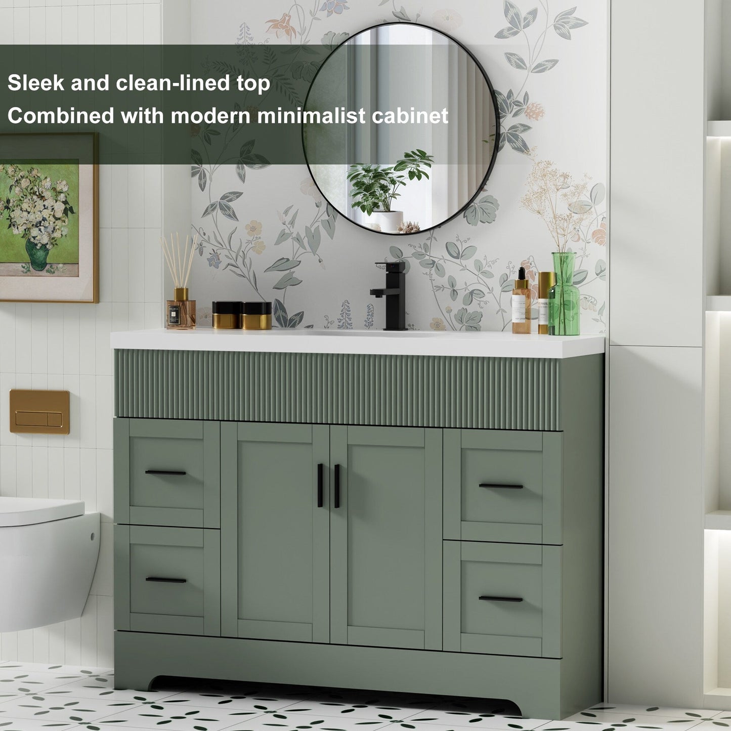 Wavy Line 30/36/48 Bathroom Vanity Set with Sink & Faucet