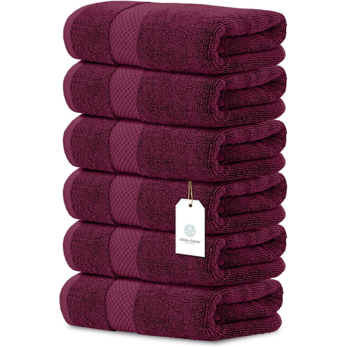 White Classic Luxury Cotton Hand Towel 16x30 - Set of 6