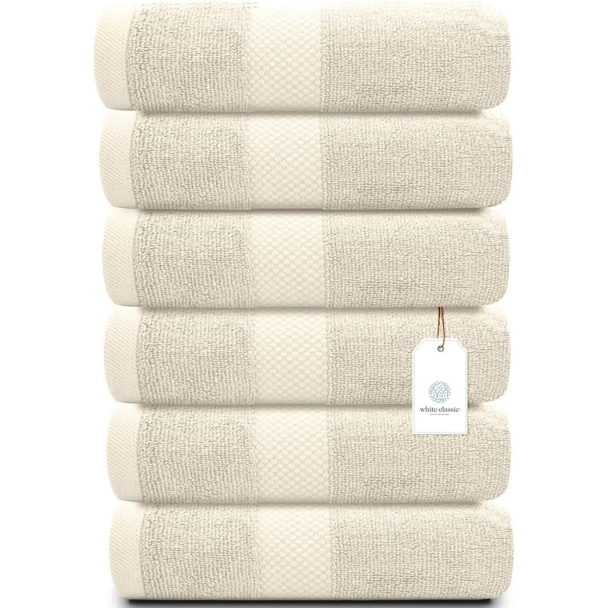 White Classic Luxury Cotton Hand Towel 16x30 - Set of 6