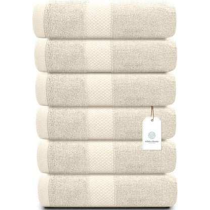 White Classic Luxury Cotton Hand Towel 16x30 - Set of 6