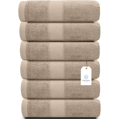 White Classic Luxury Cotton Hand Towel 16x30 - Set of 6