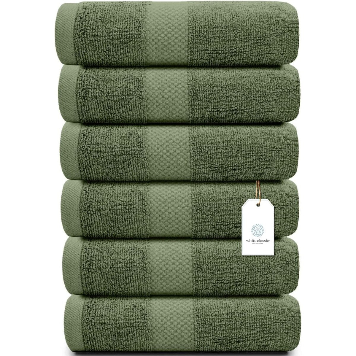 White Classic Luxury Cotton Hand Towel 16x30 - Set of 6
