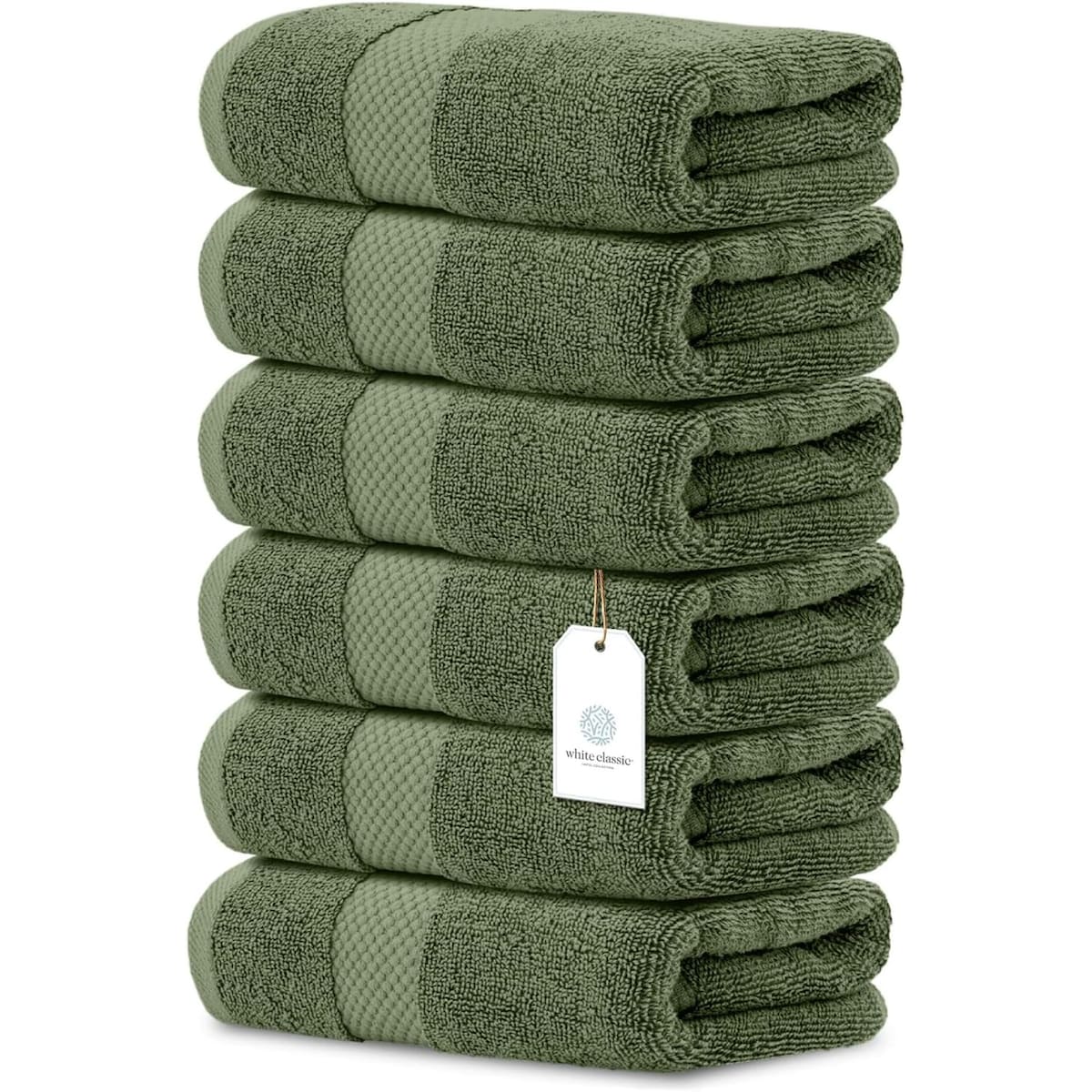 White Classic Luxury Cotton Hand Towel 16x30 - Set of 6