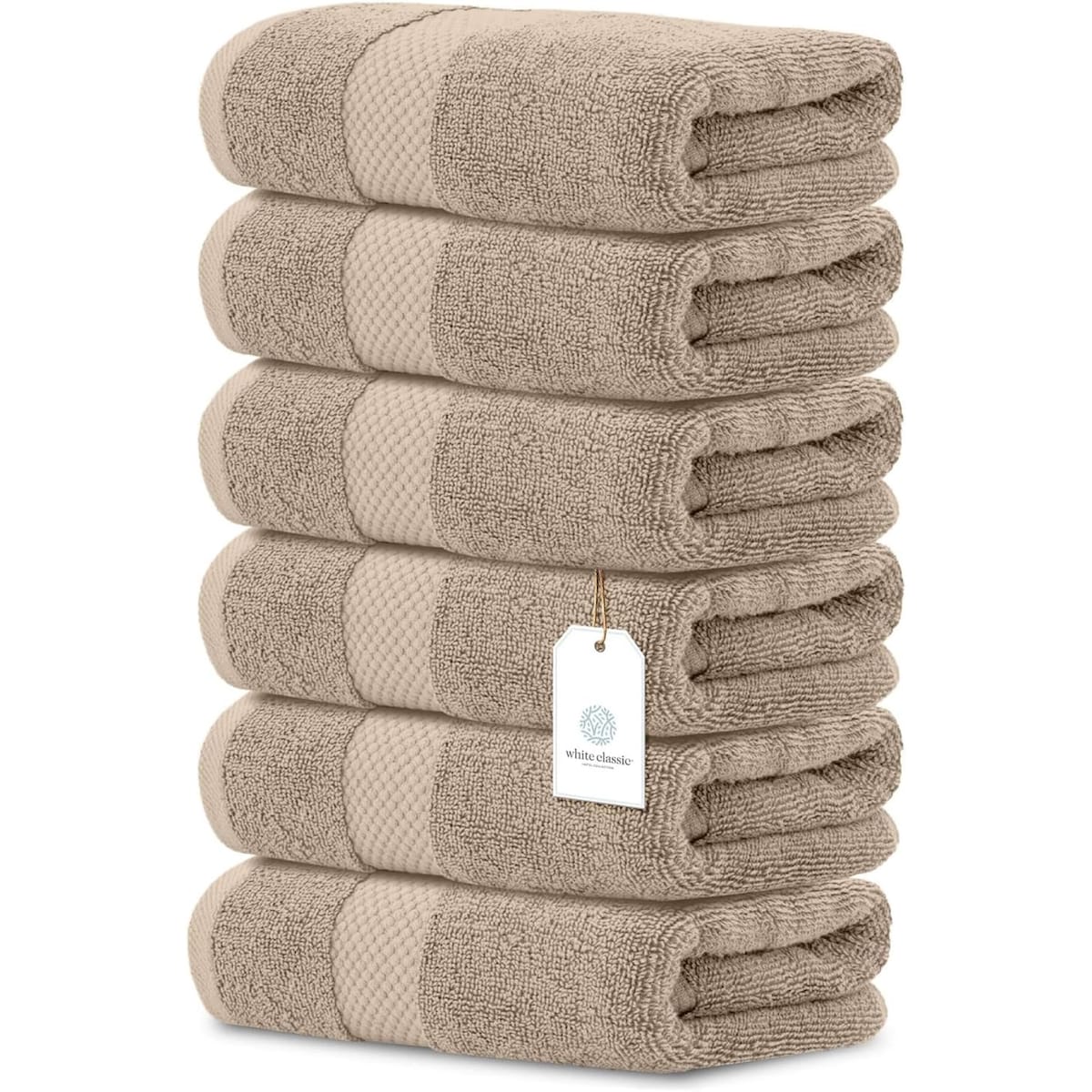 White Classic Luxury Cotton Hand Towel 16x30 - Set of 6