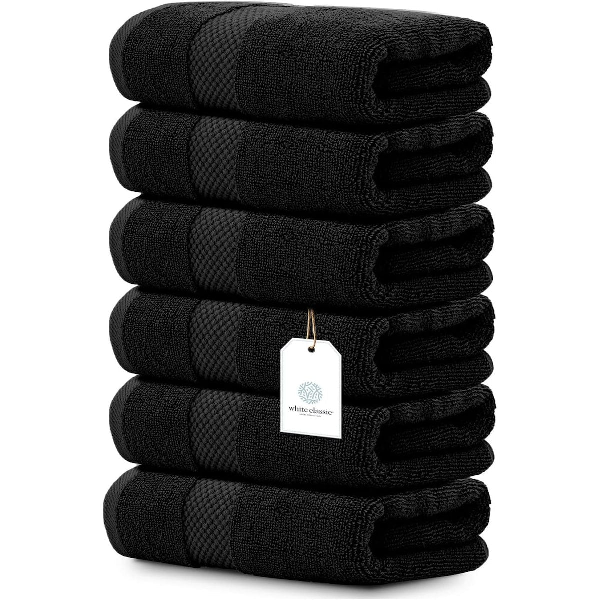 White Classic Luxury Cotton Hand Towel 16x30 - Set of 6