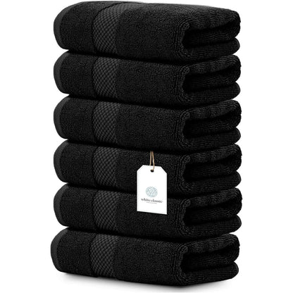 White Classic Luxury Cotton Hand Towel 16x30 - Set of 6