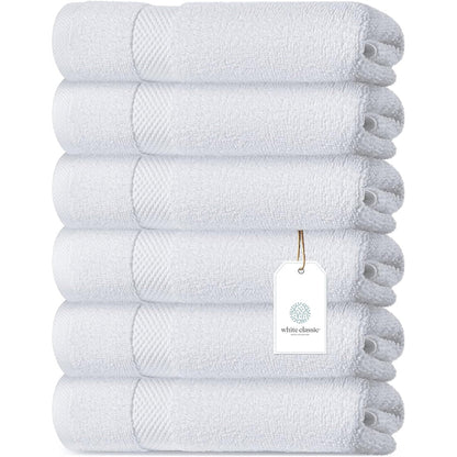 White Classic Luxury Cotton Hand Towel 16x30 - Set of 6