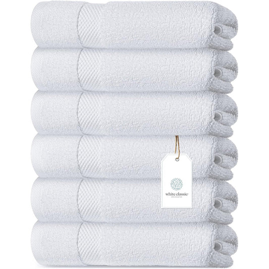White Classic Luxury Cotton Hand Towel 16x30 - Set of 6