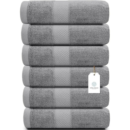 White Classic Luxury Cotton Hand Towel 16x30 - Set of 6