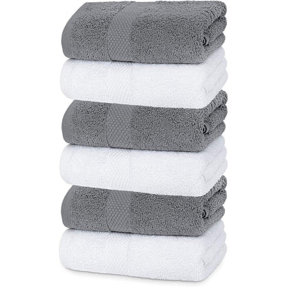 White Classic Luxury Cotton Hand Towel 16x30 - Set of 6